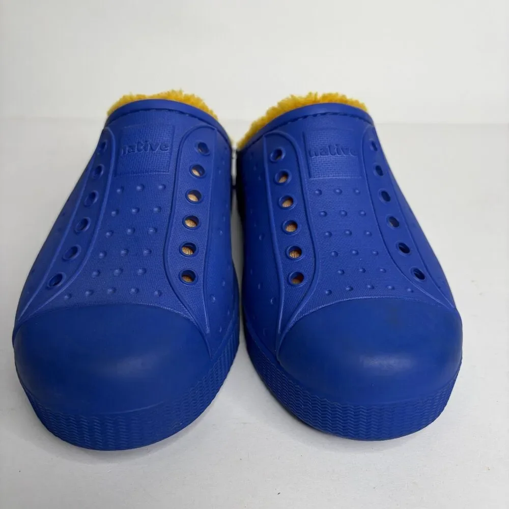 Native Shoes Cozy Jefferson Blue Faux Fur Slip On Cozy Clogs Kids C13